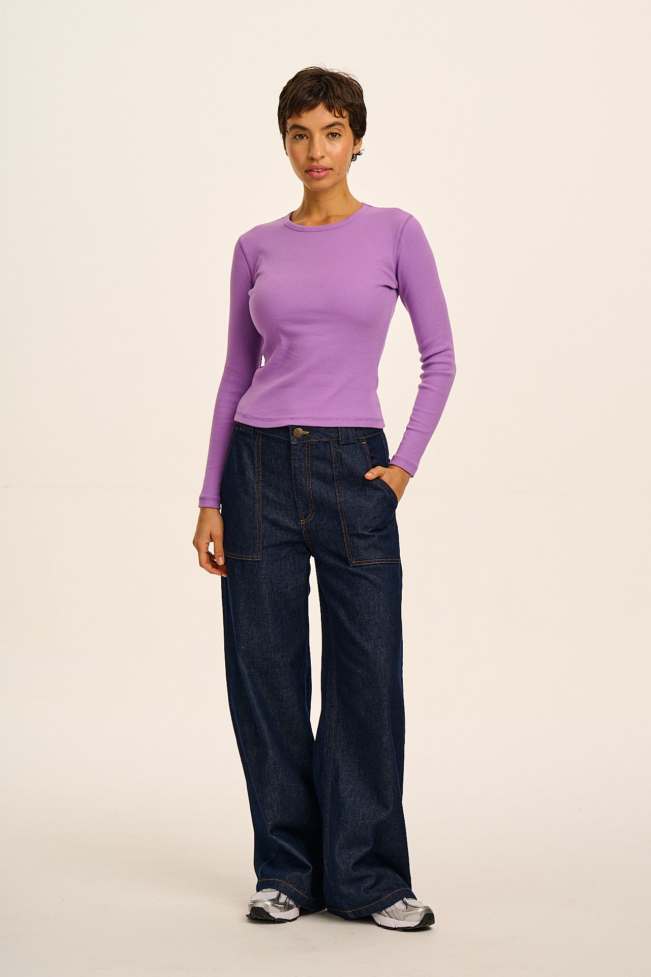 Grayson - Long Sleeve Cotton T-Shirt in Lavender