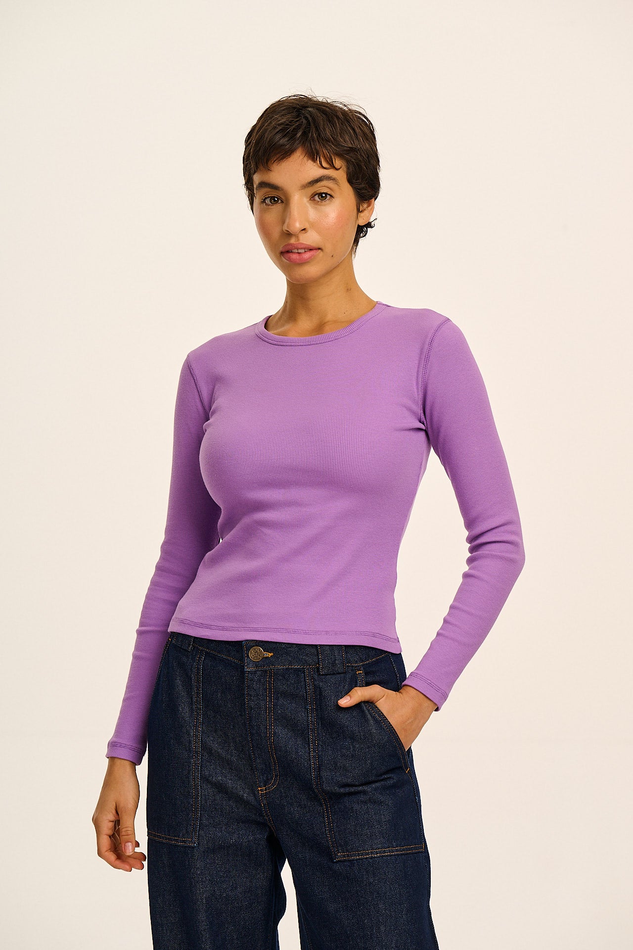 Grayson - Long Sleeve Cotton T-Shirt in Lavender