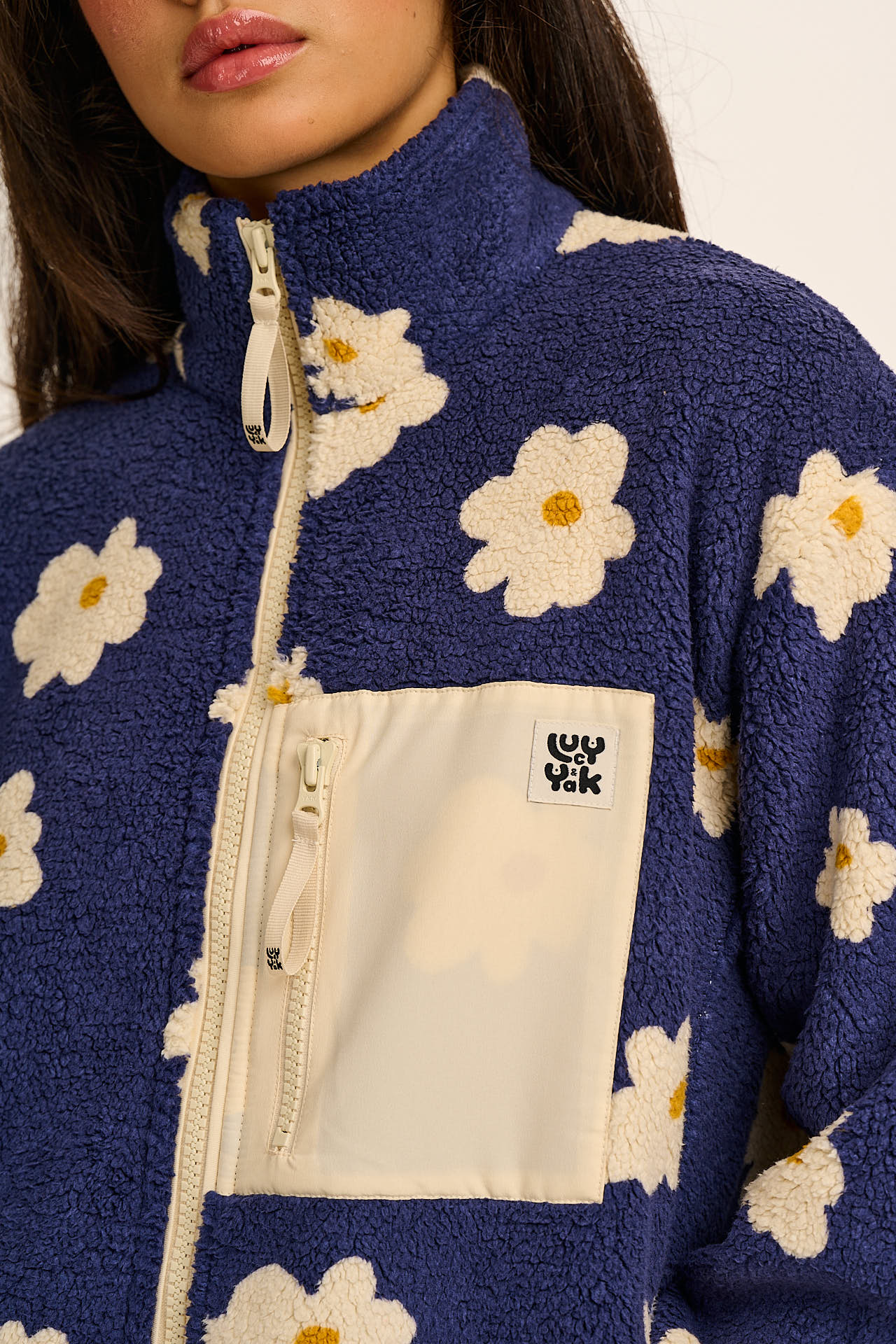 Harper - Borg Fleece Jacket in Blue & White Delano