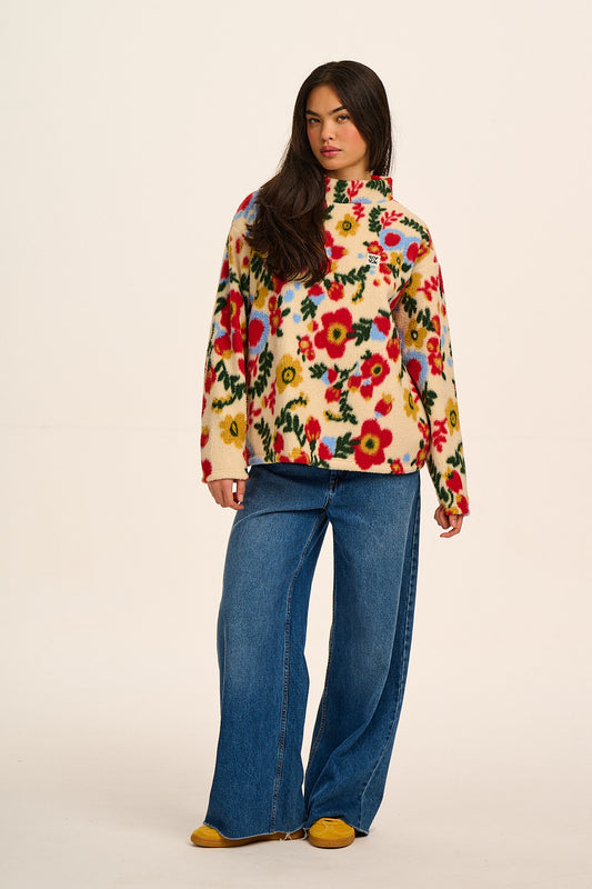 Manaia - Funnel Neck Polar Fleece in Follow Trails Floral