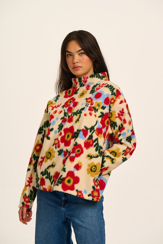 Manaia - Funnel Neck Polar Fleece in Follow Trails Floral
