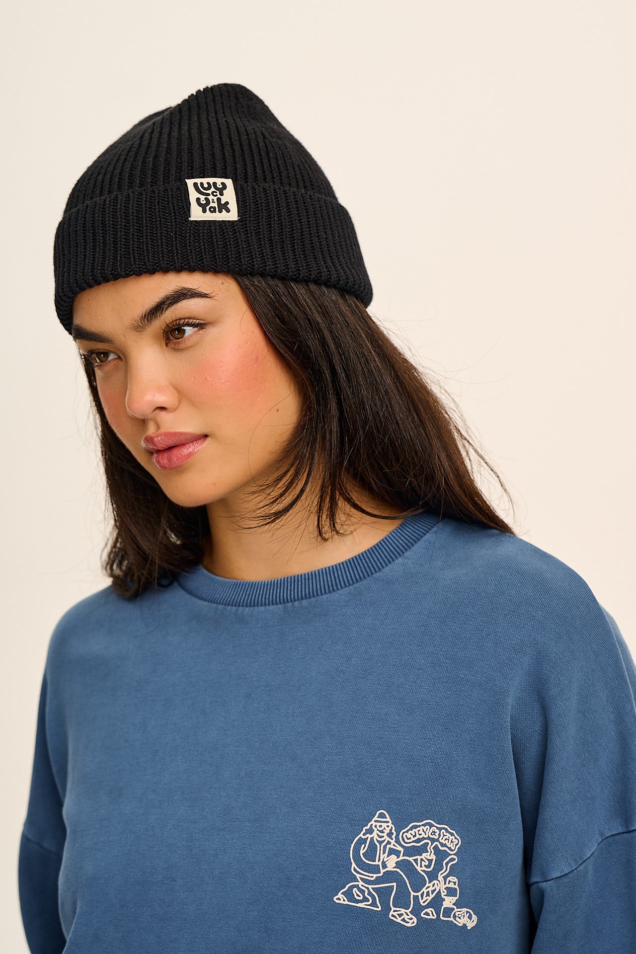 Luca - Knitted Cotton Beanie in Black