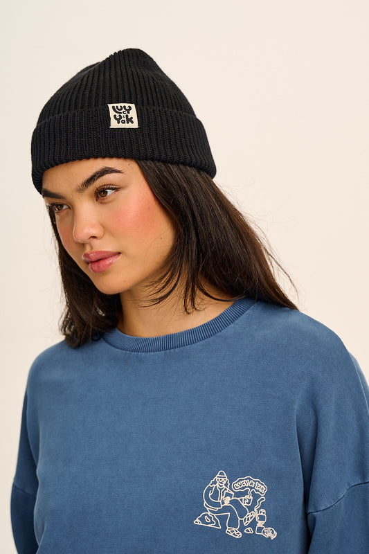 Luca - Knitted Cotton Beanie in Black