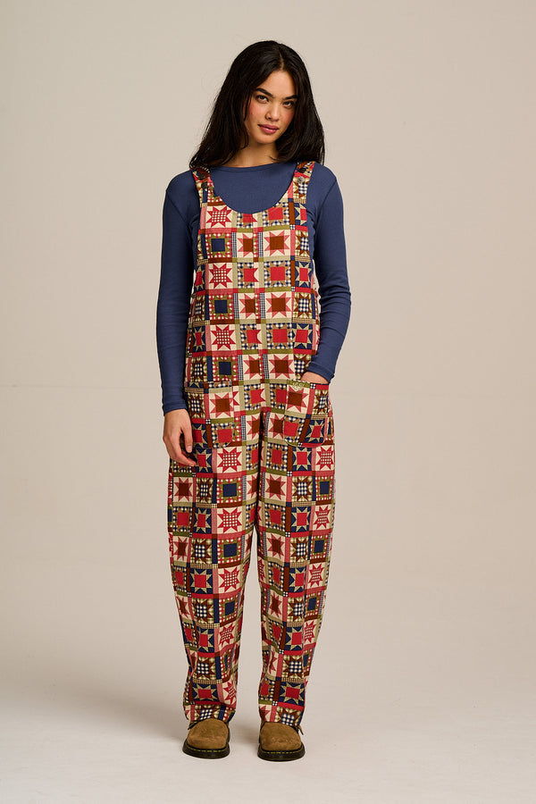 Ara - Cotton Dungarees in Follow Trails Patchwork