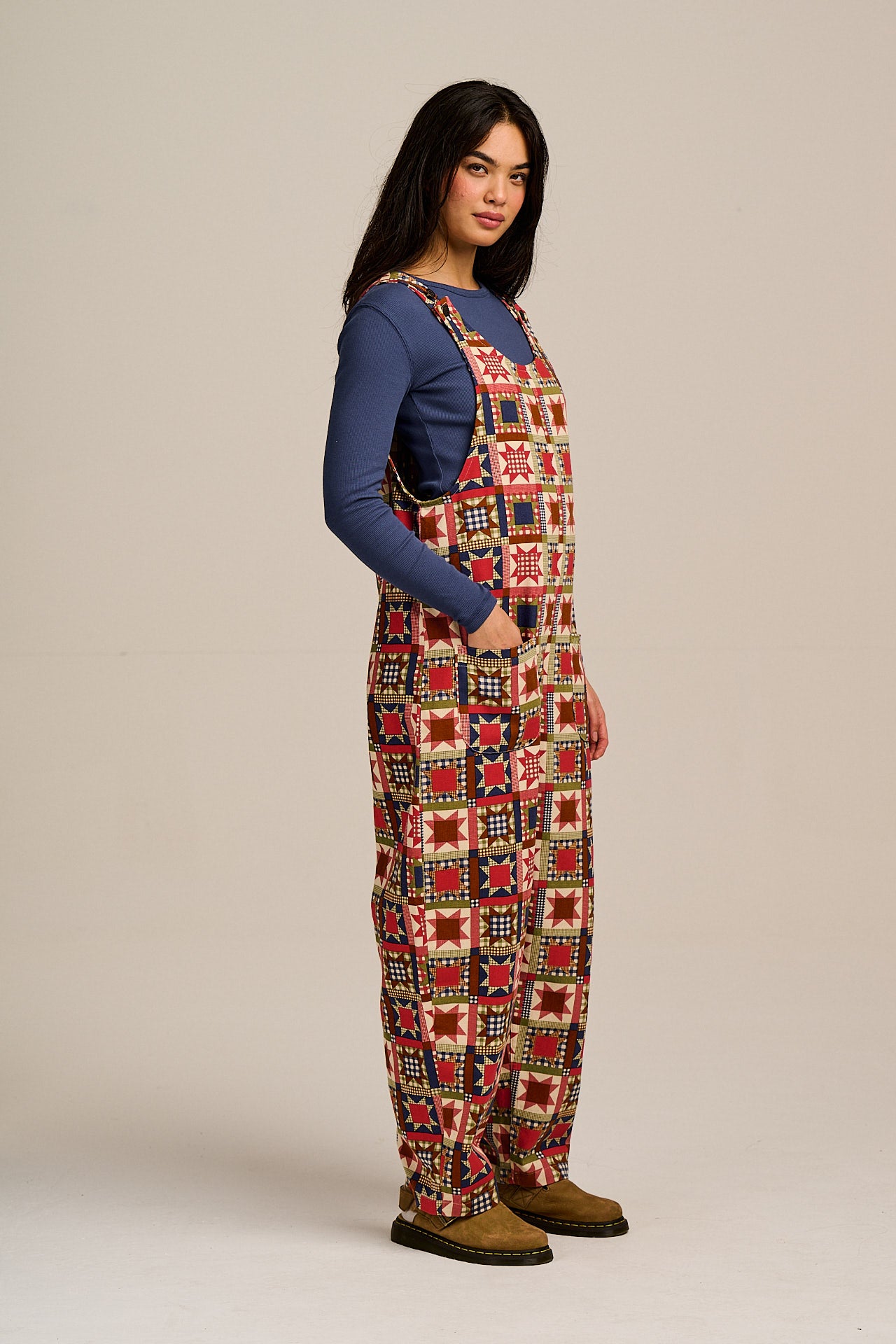 Ara - Cotton Dungarees in Follow Trails Patchwork