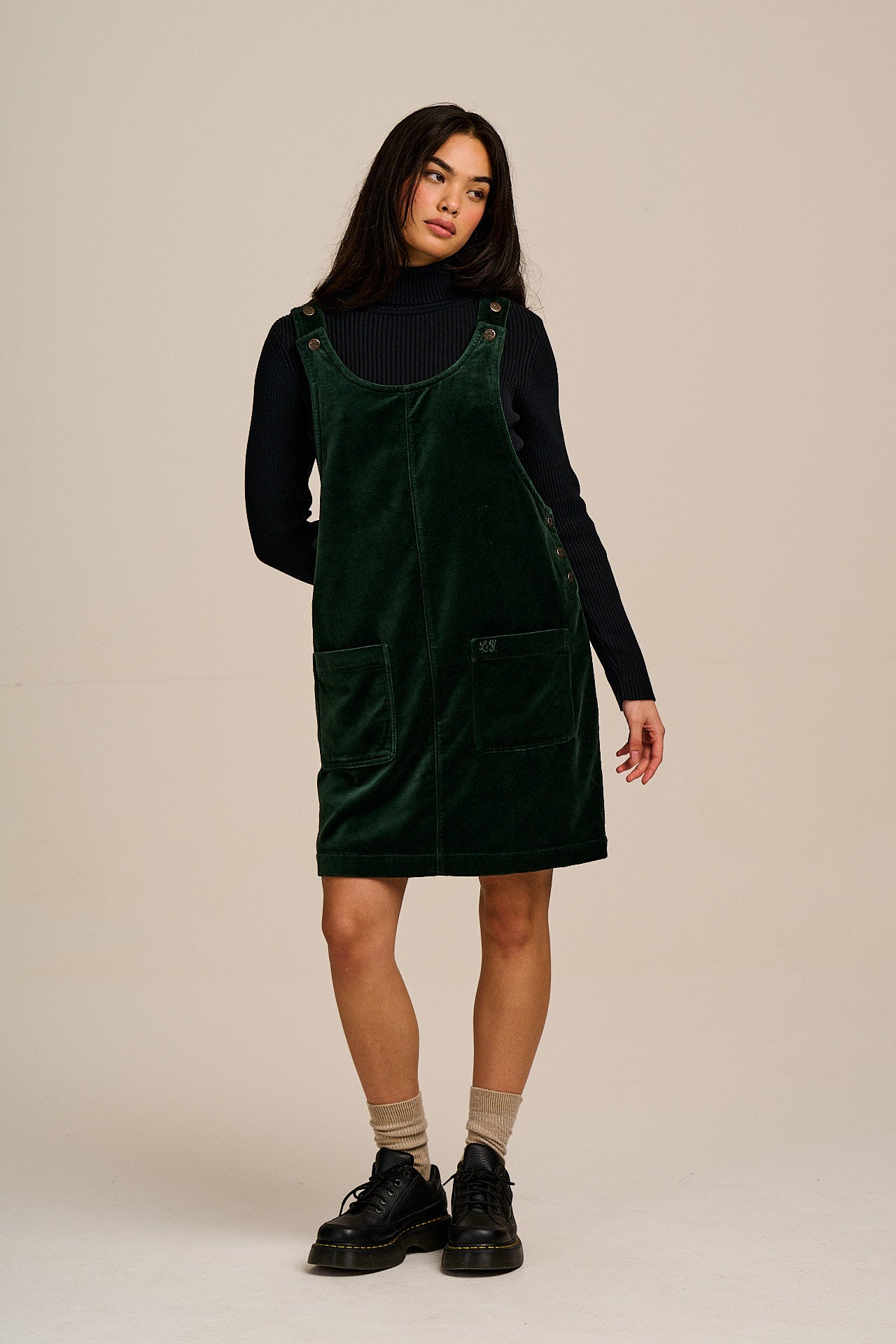 Layla - Mini Cotton Velvet Dress in Jade