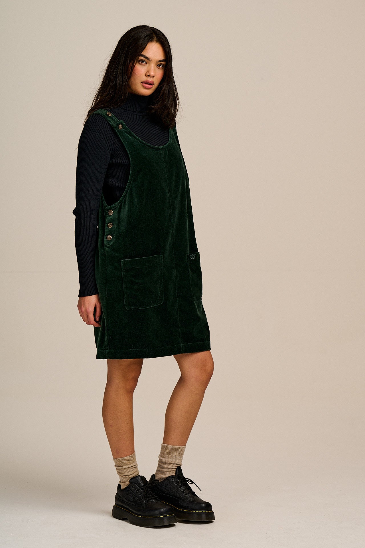 Layla - Mini Cotton Velvet Dress in Jade