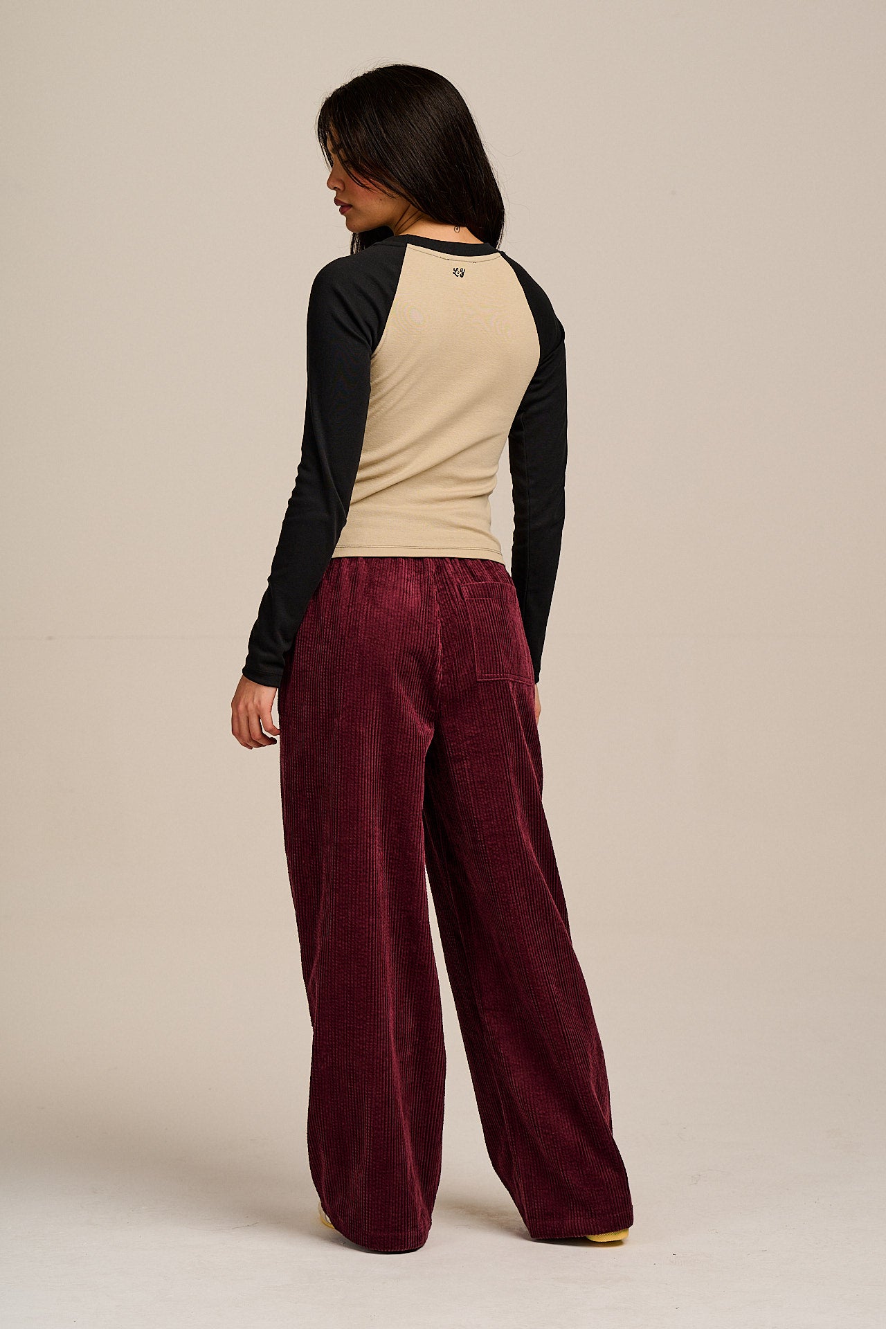 Norris - Wide Leg Corduroy Trousers in Wine Red