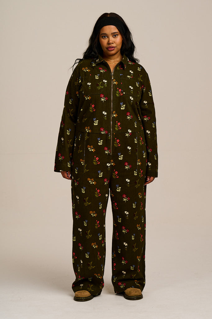 Arendal - Cotton Long Sleeve Jumpsuit in Winter Blooms