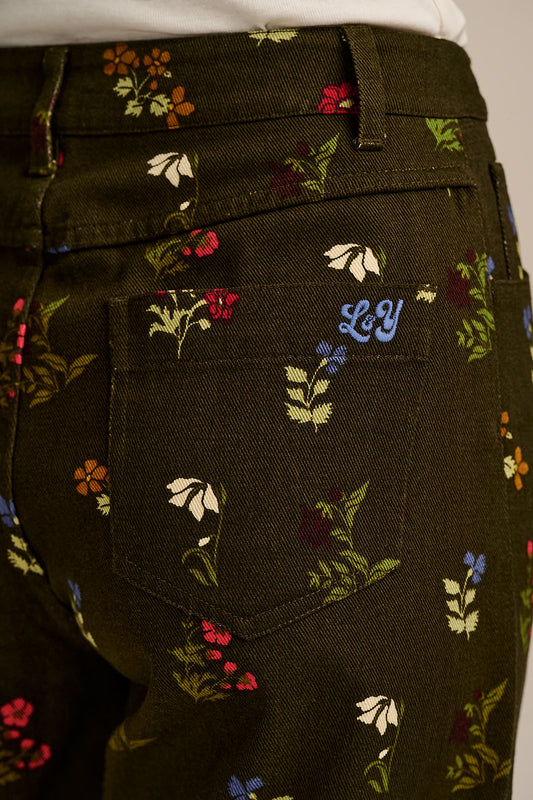 Drew -  Cropped Straight Leg Cotton Trousers in Winter Blooms