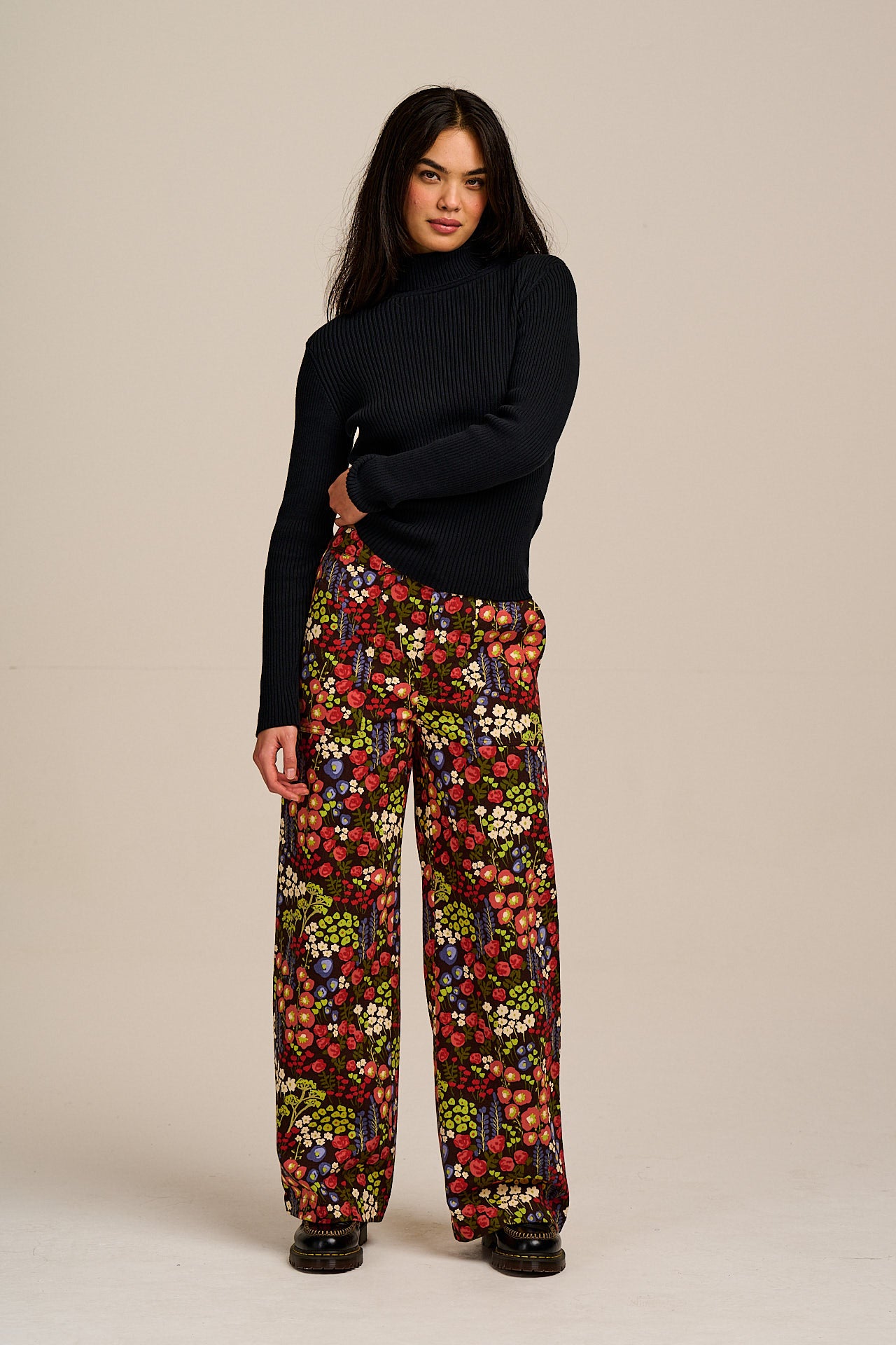 Delores - Wide Leg Cotton Jeans in Winter Garden