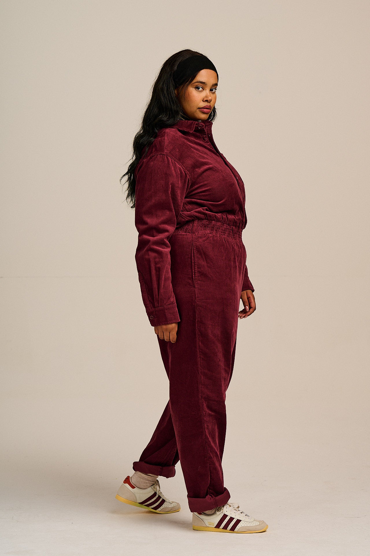 Eddie - Long Sleeve Corduroy Jumpsuit in Wine Red – Lucy & Yak