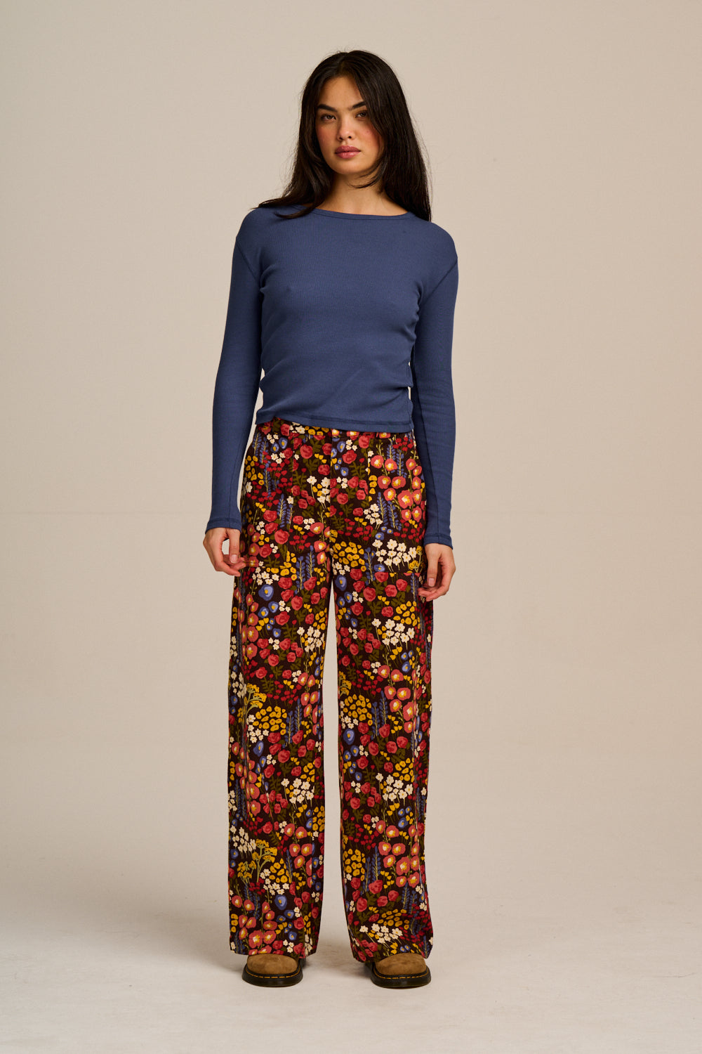 Delores - Wide Leg Cotton Jeans in Winter Garden