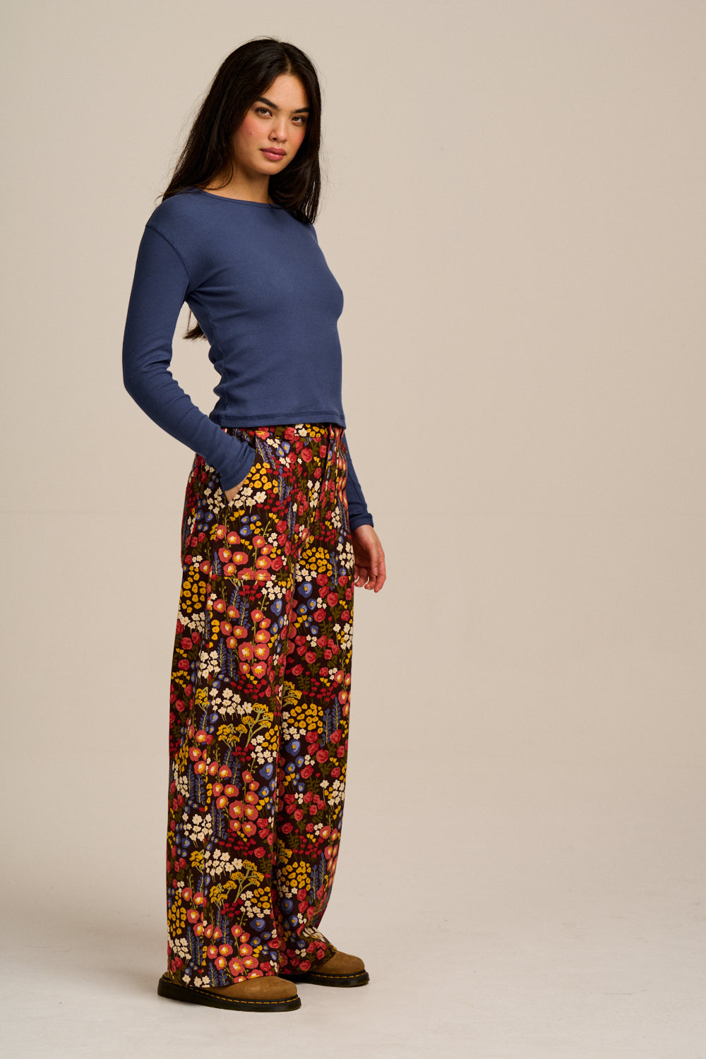 Delores - Wide Leg Cotton Jeans in Winter Garden