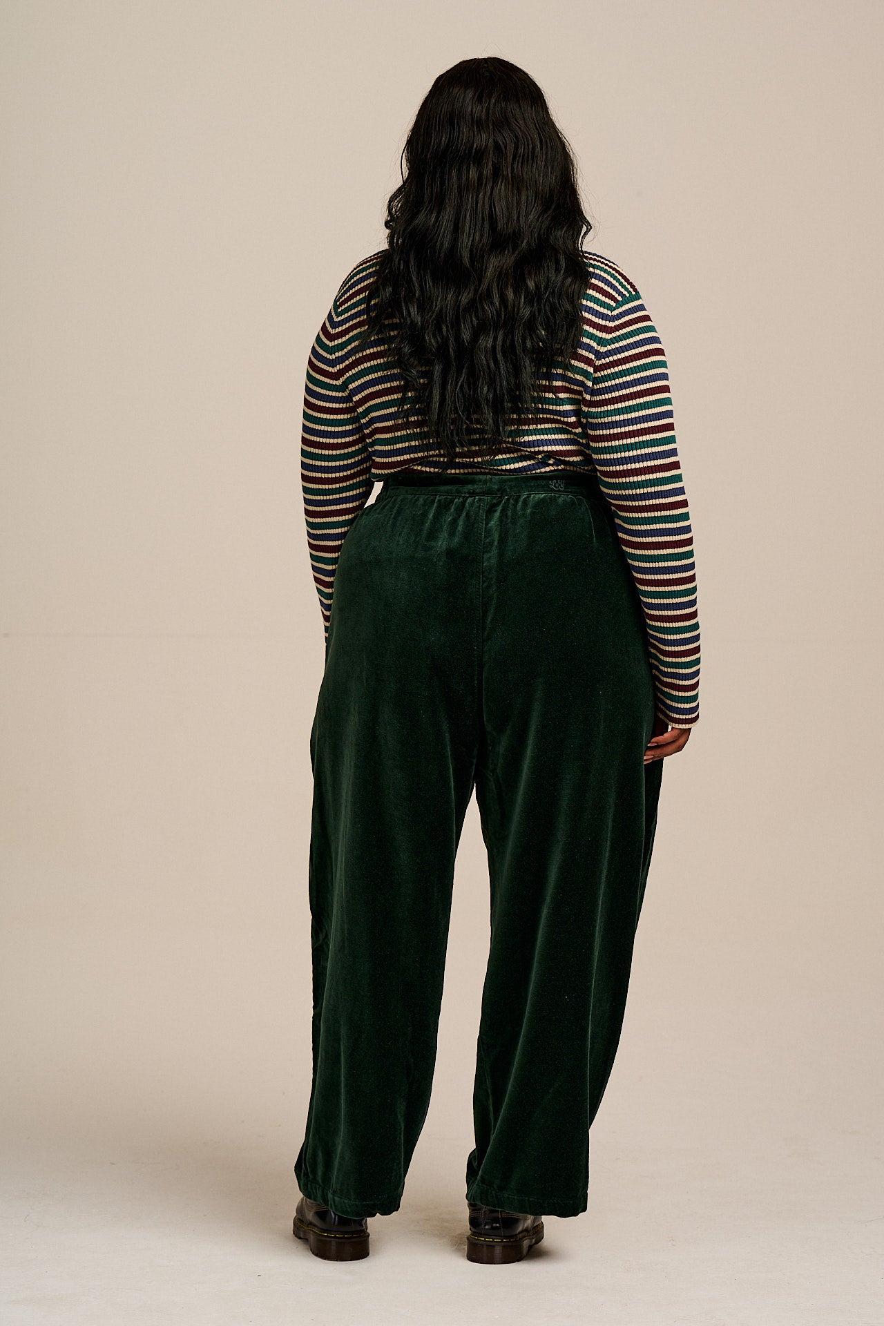 Beau - Barrel Leg Cotton Velvet Trousers in Jade