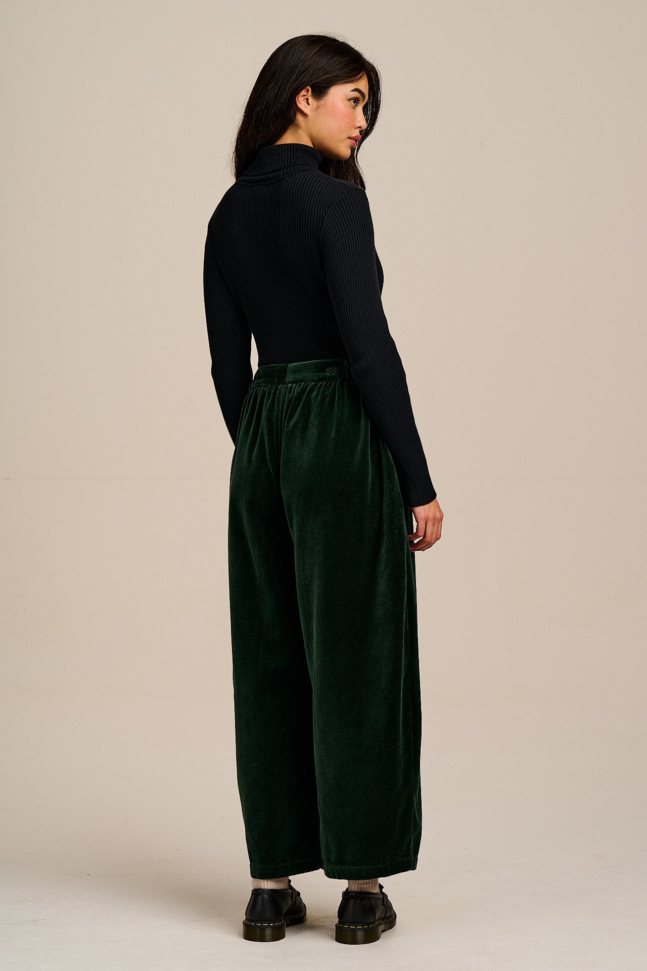 Beau - Barrel Leg Cotton Velvet Trousers in Jade