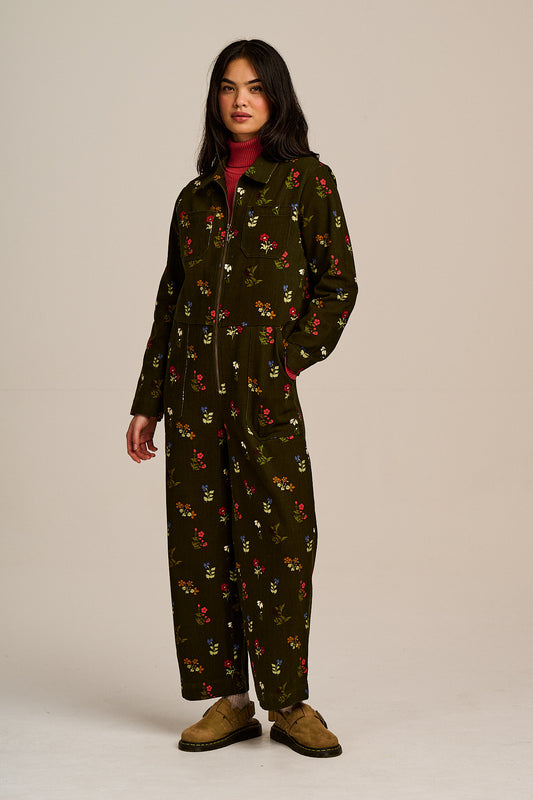 Arendal - Cotton Long Sleeve Jumpsuit in Winter Blooms