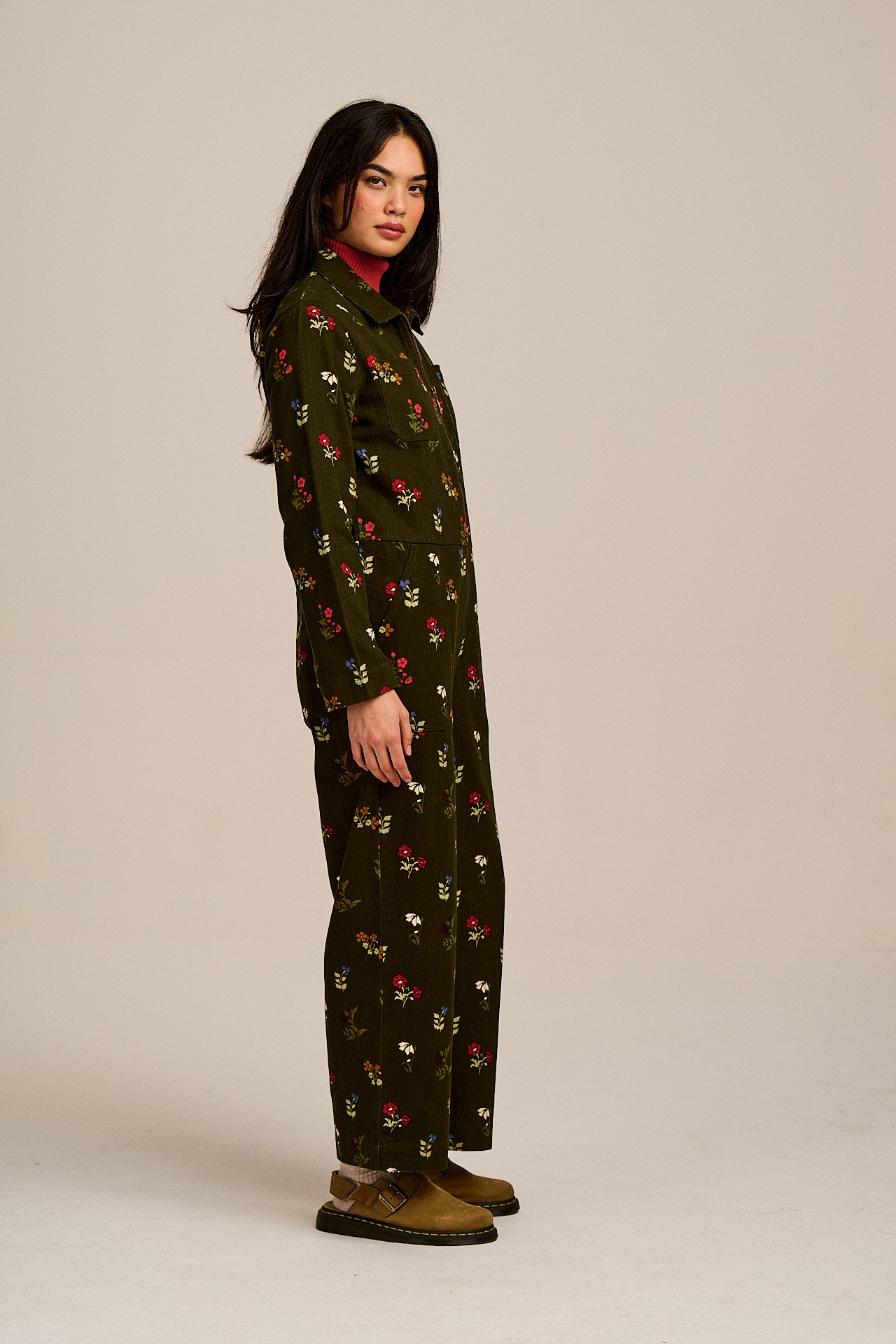 Arendal - Cotton Long Sleeve Jumpsuit in Winter Blooms