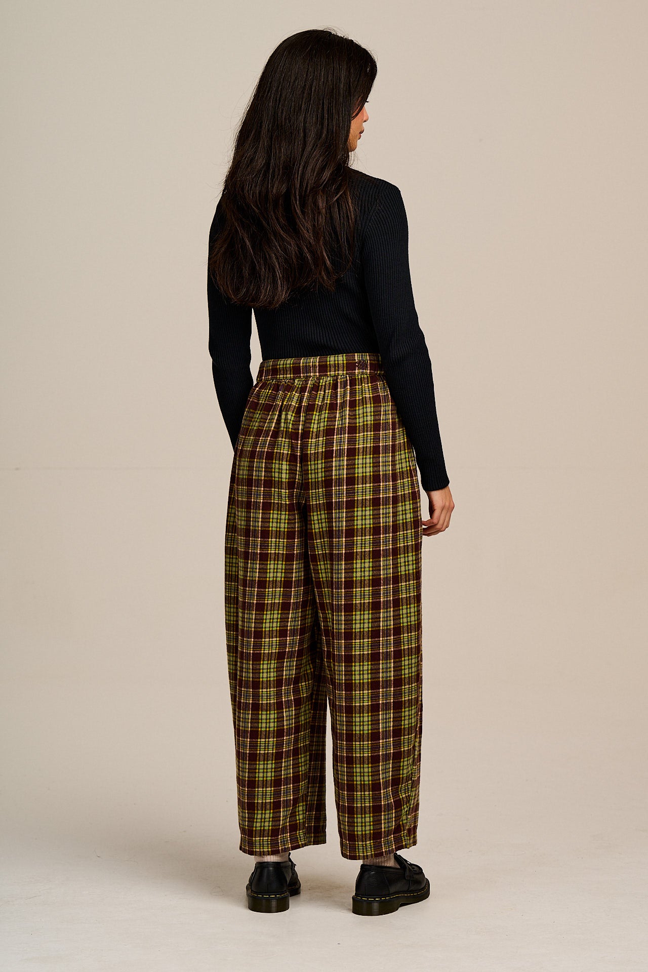 Beau - Barrel Leg Brushed Cotton Trousers in Winter Tartan
