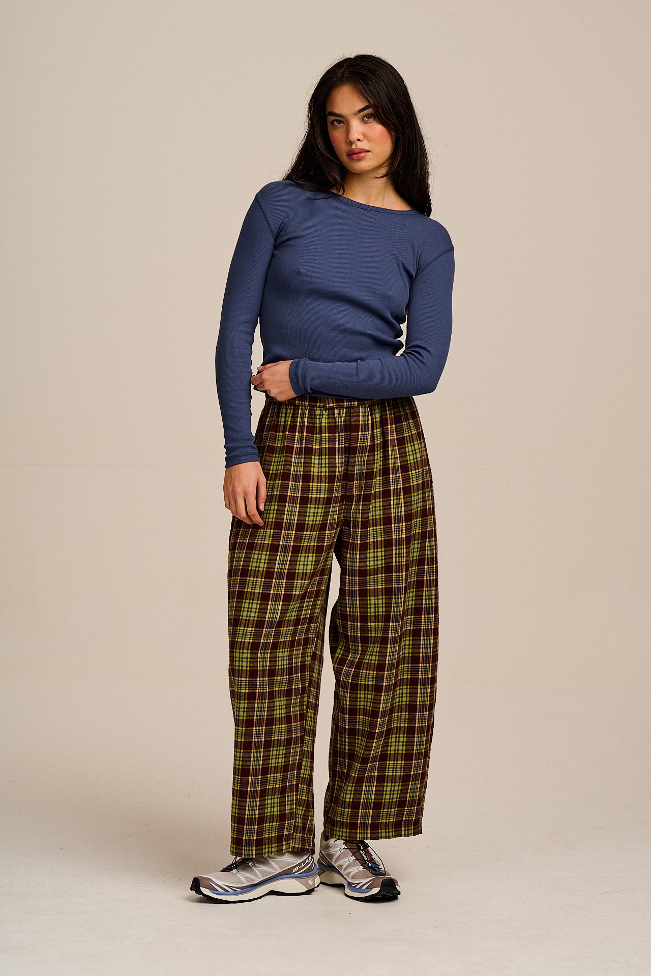 Beau - Barrel Leg Brushed Cotton Trousers in Winter Tartan