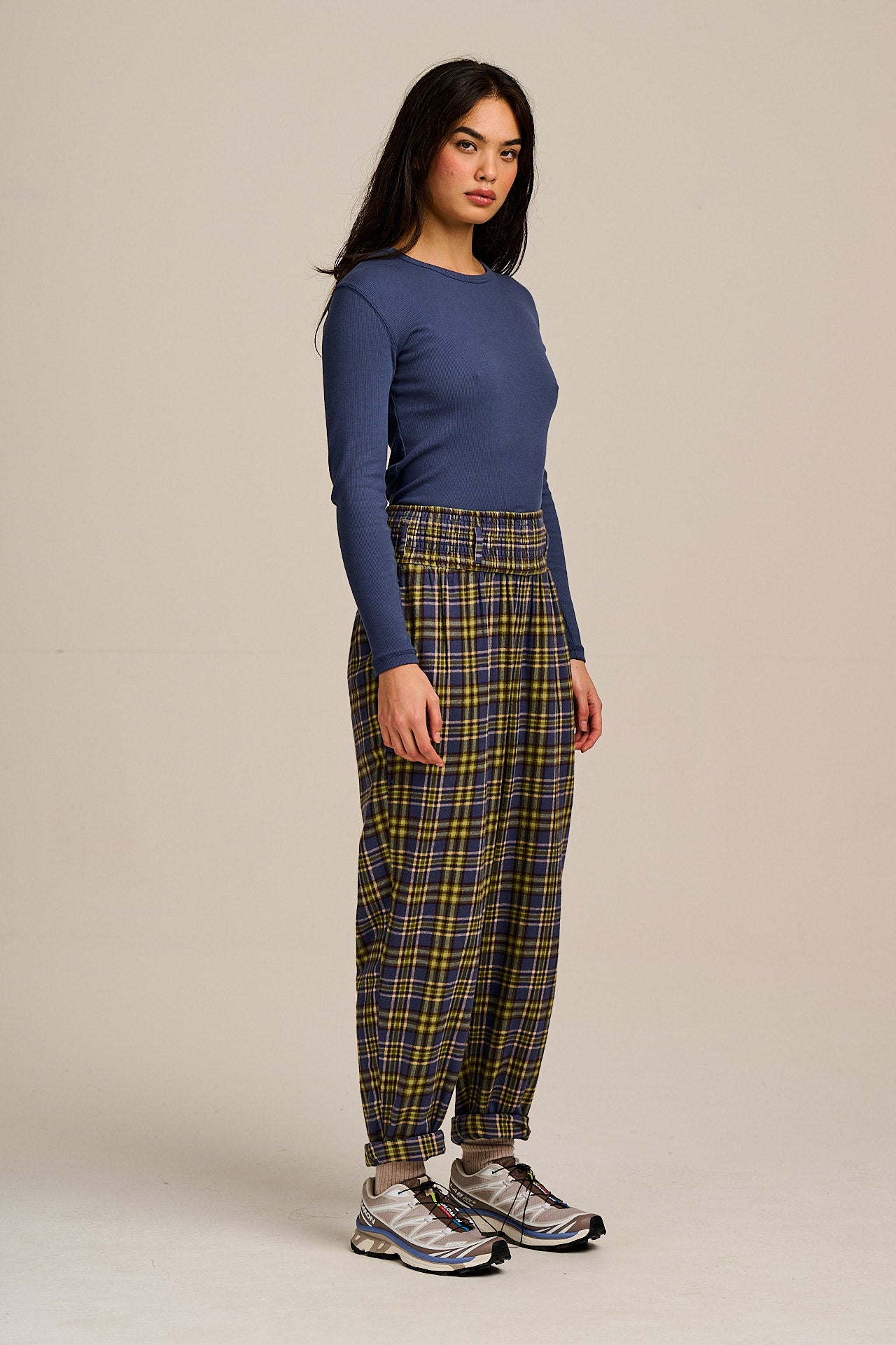 Alexa - Brushed Cotton Trousers in Cosy Tartan