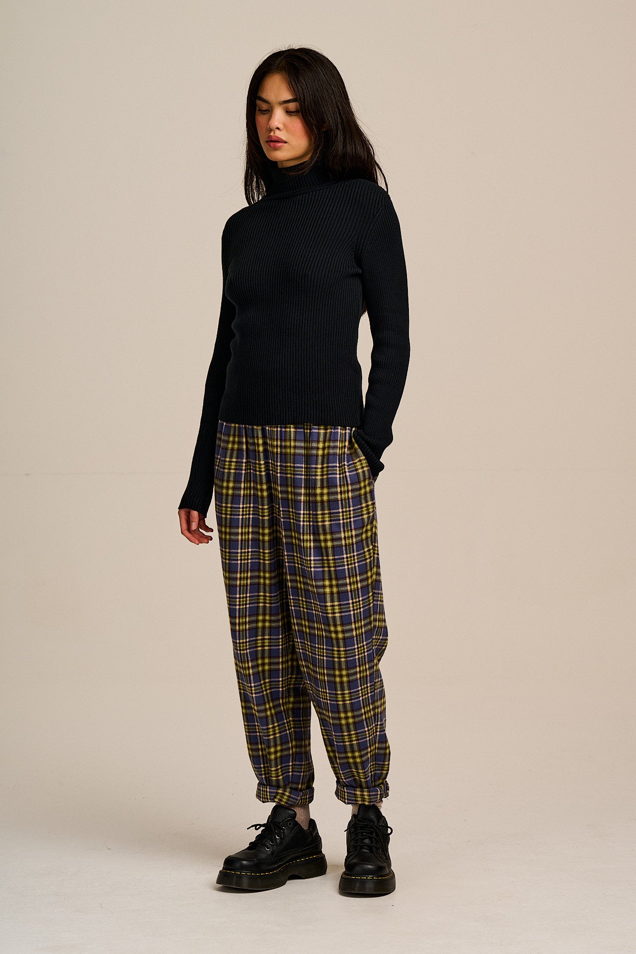 Alexa - Brushed Cotton Trousers in Cosy Tartan