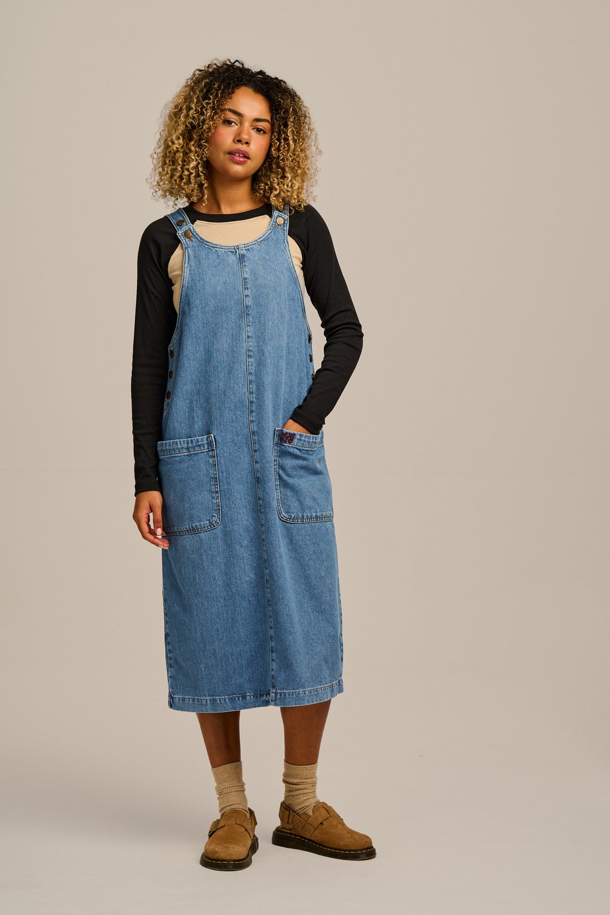 denim midi overall dress Lily