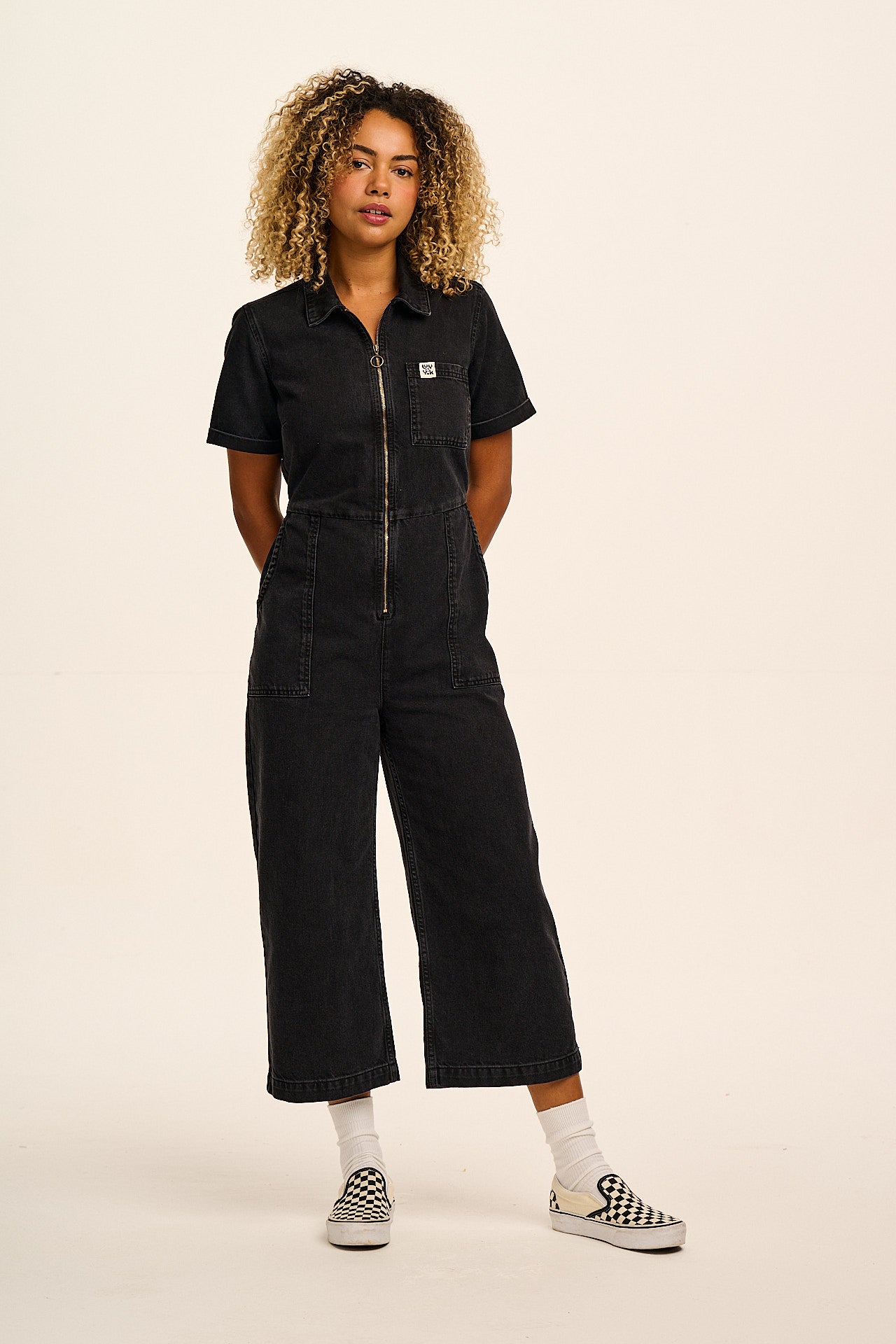 Ragan - Short Sleeve Cropped Zip Up Jumpsuit - Organic Cotton