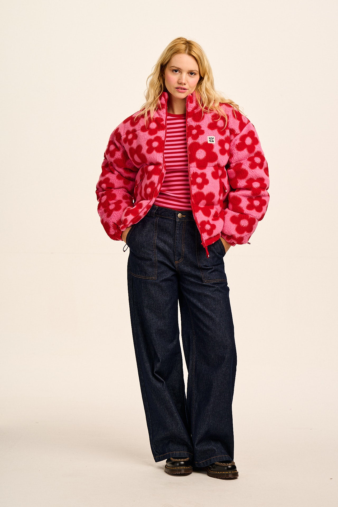 Paloma - Borg Puffer Jacket in Pink & Red Bubble Floral