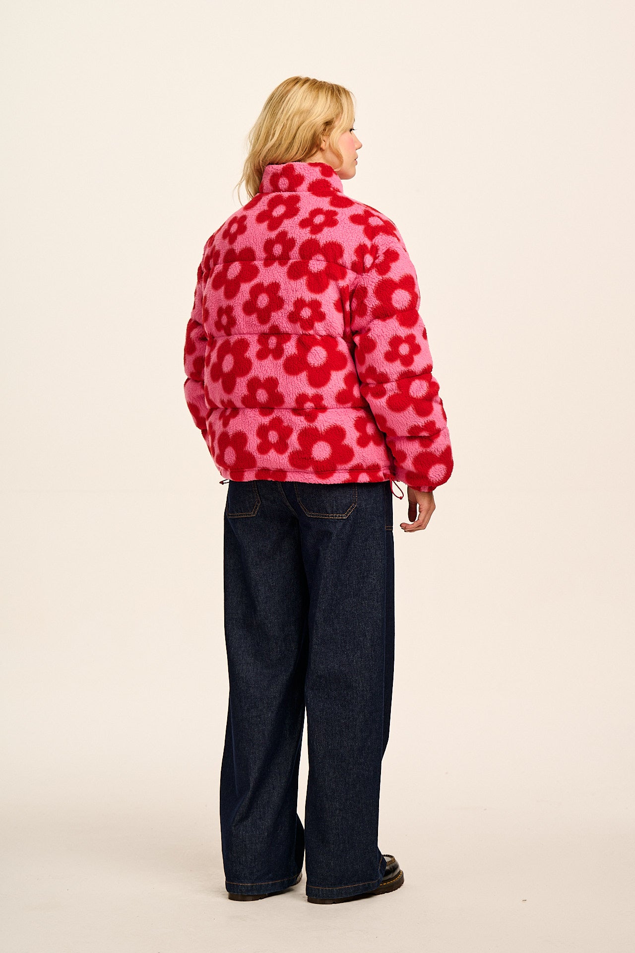 Paloma - Borg Puffer Jacket in Pink & Red Bubble Floral