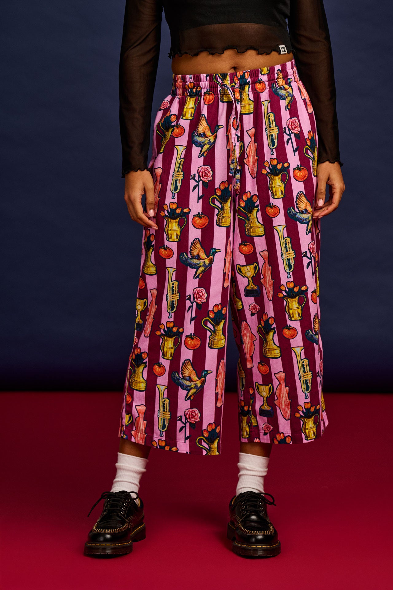 L.E. Chuck - Wide Leg Cotton Trousers in Artist Print by Emily Furr & Yak