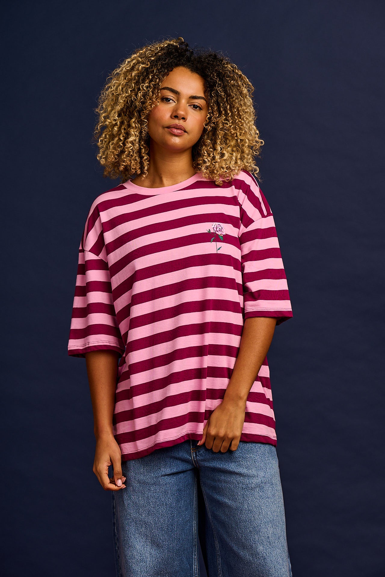 L.E. Benny - Oversized Cotton T-Shirt in Stripe by Emily Furr & Yak