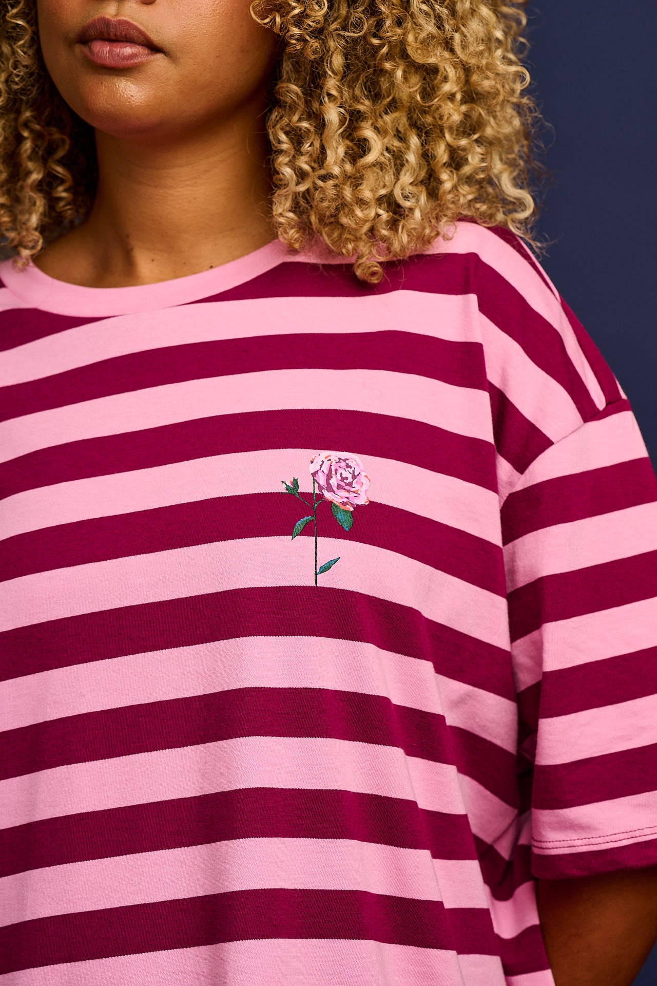 L.E. Benny - Oversized Cotton T-Shirt in Stripe by Emily Furr & Yak