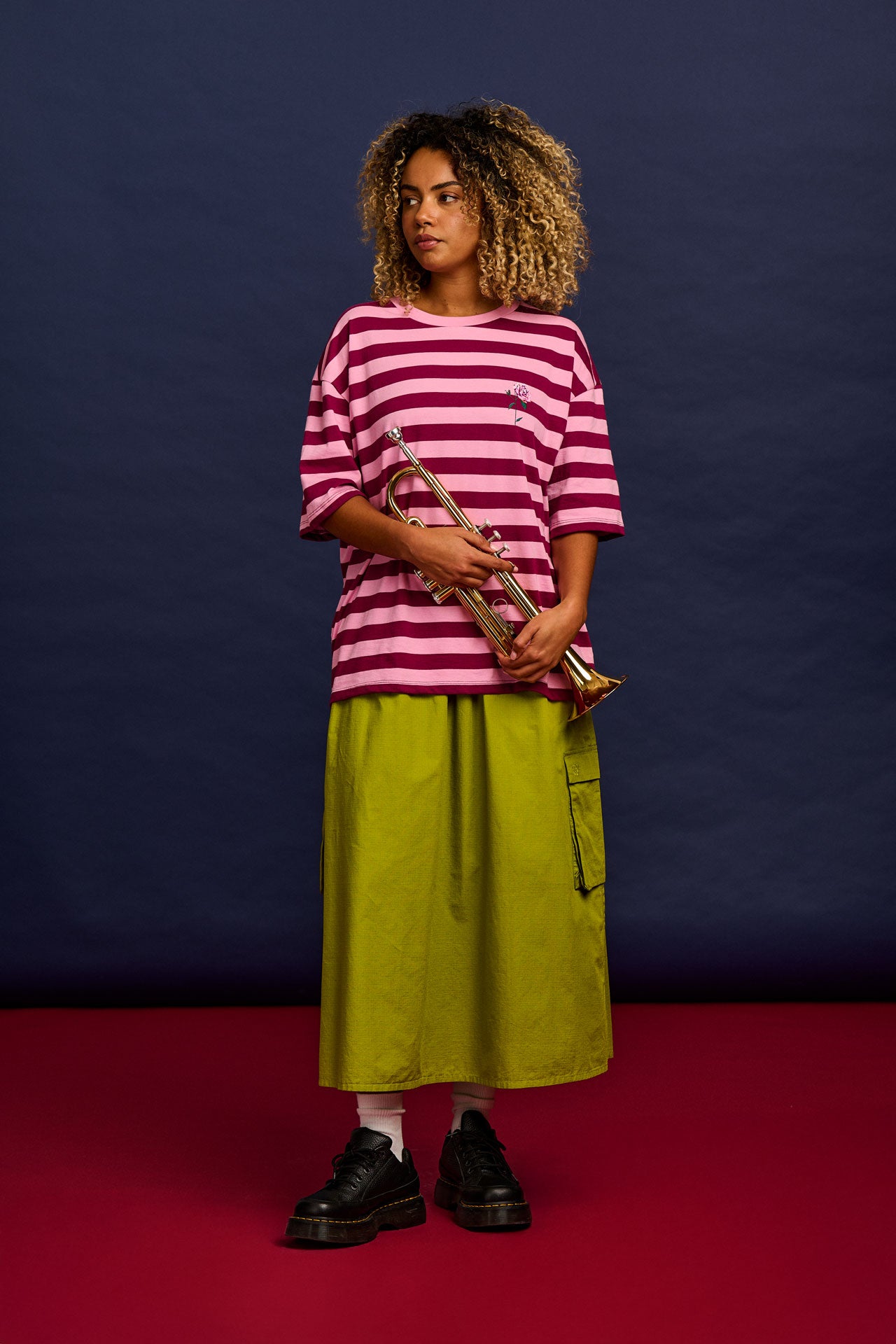 L.E. Benny - Oversized Cotton T-Shirt in Stripe by Emily Furr & Yak