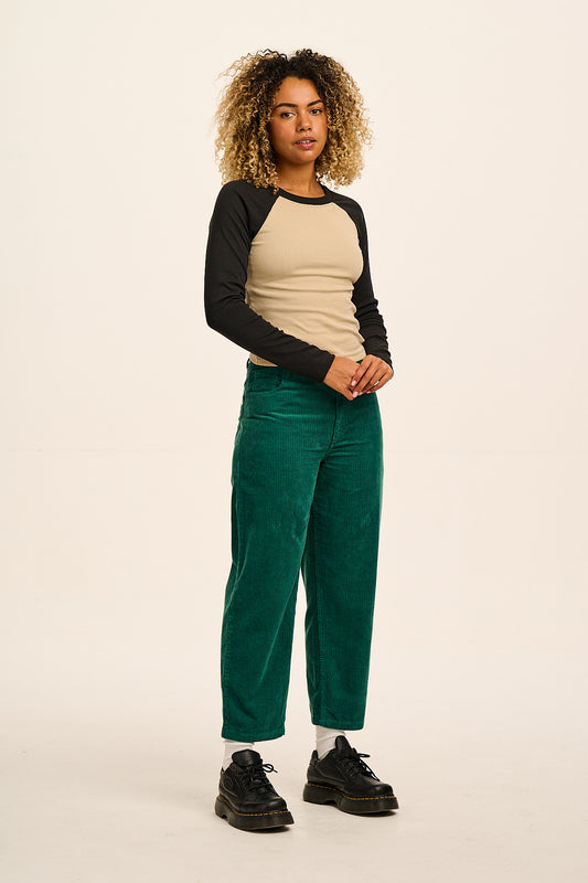 Drew - Cropped Straight Leg Corduroy Trousers in Teal