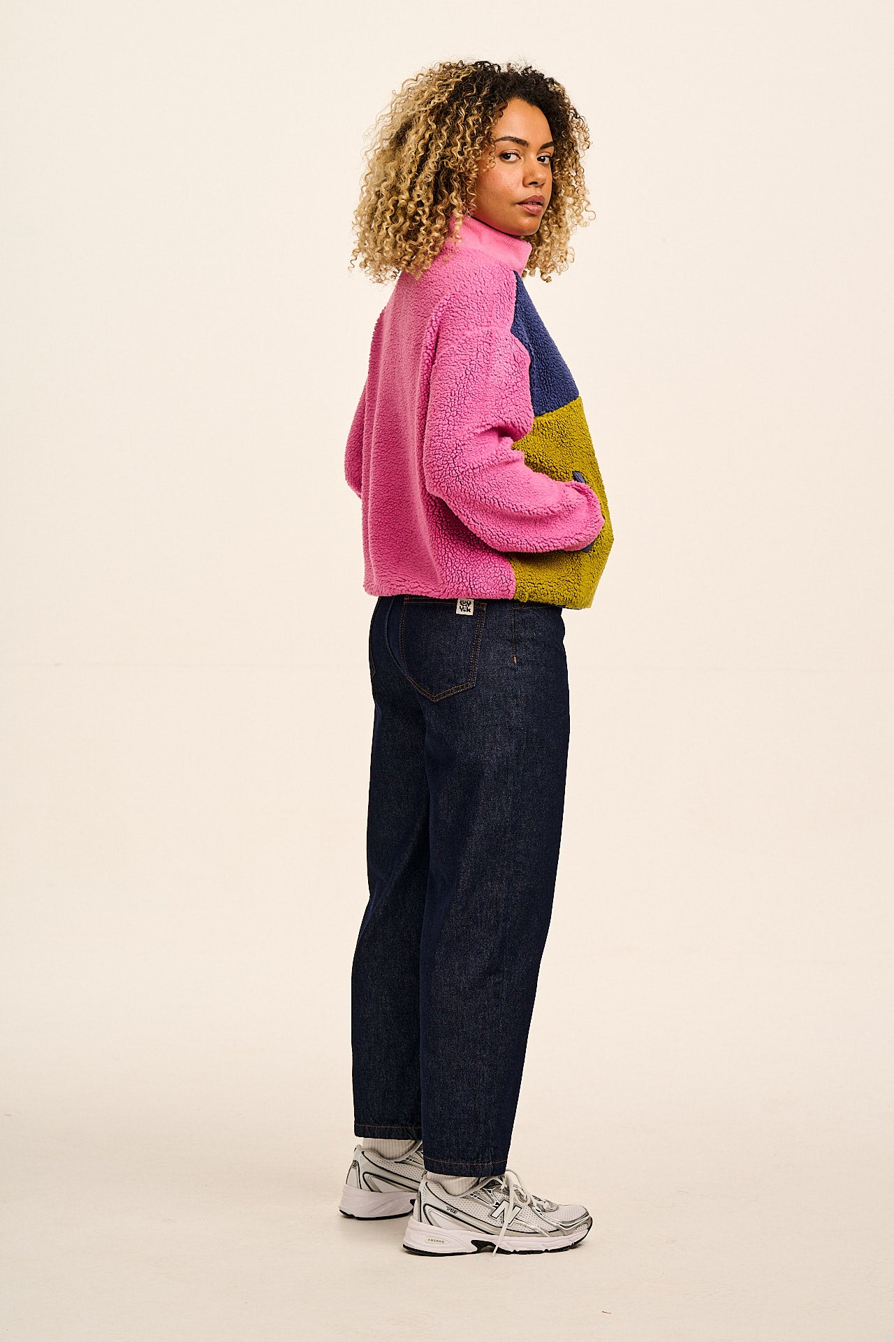 Marlow - Lightweight Button Down Borg Fleece in Bright Colour Block