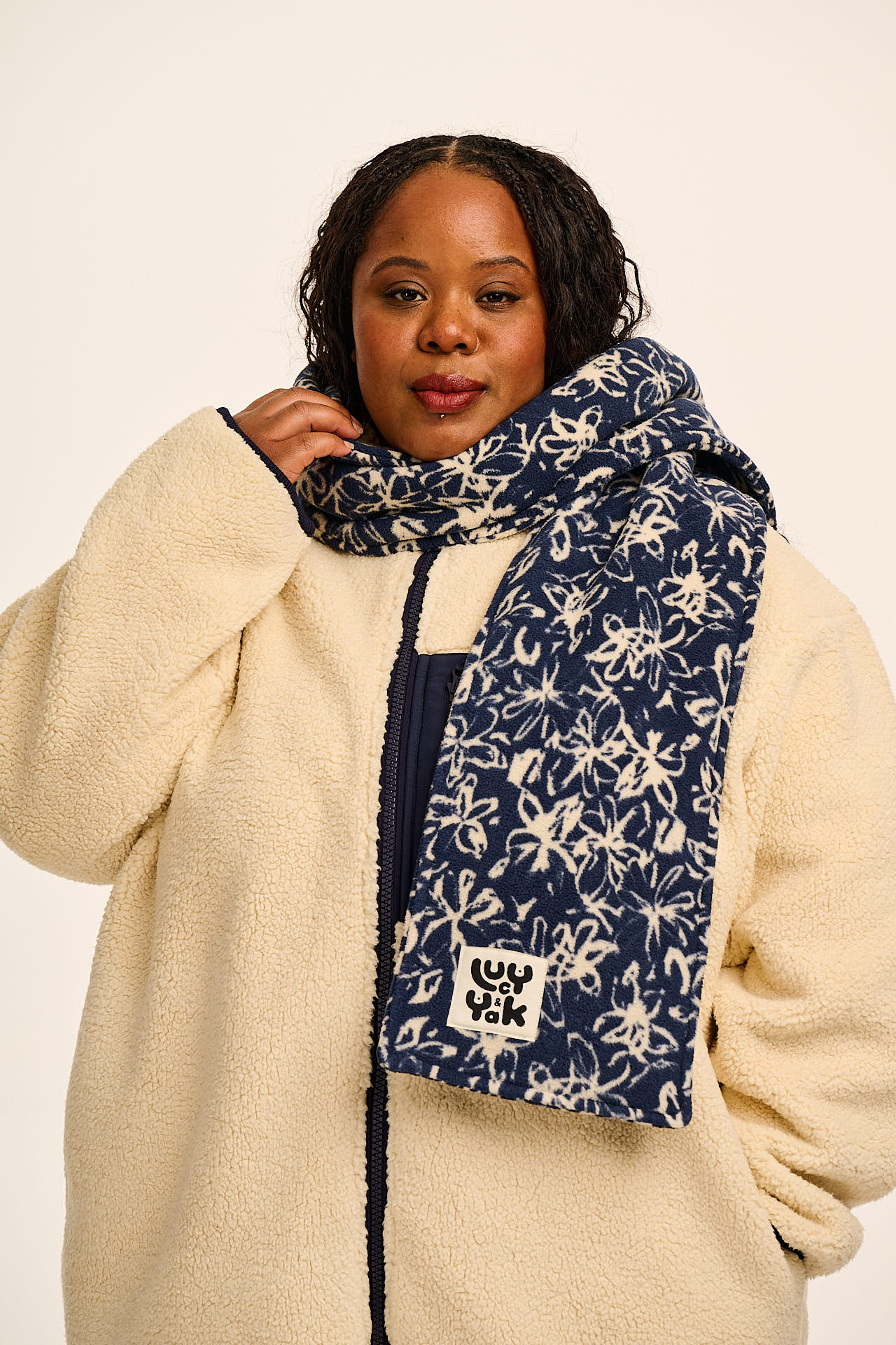 Ola - Polar Fleece Scarf in Inked Blue Floral Print – Lucy & Yak