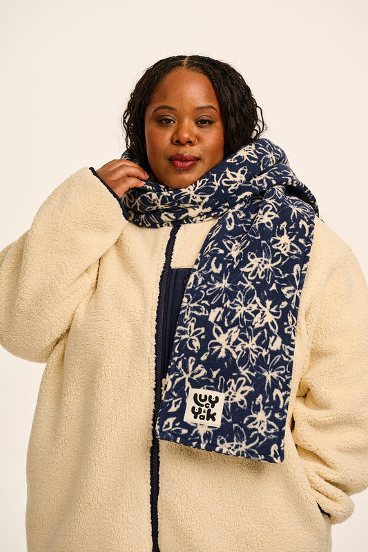 Ola - Polar Fleece Scarf in Inked Blue Floral Print