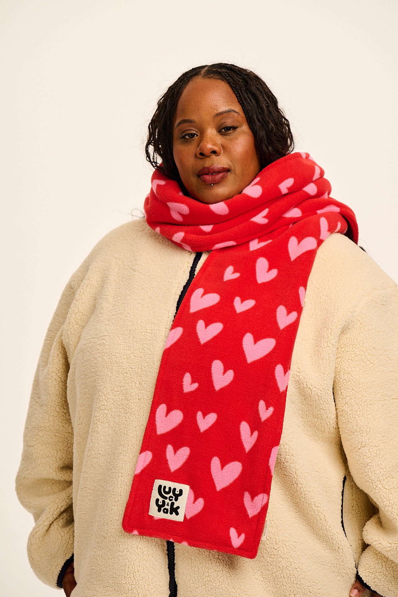 Ola - Polar Fleece Scarf in Red & Pink Cupid