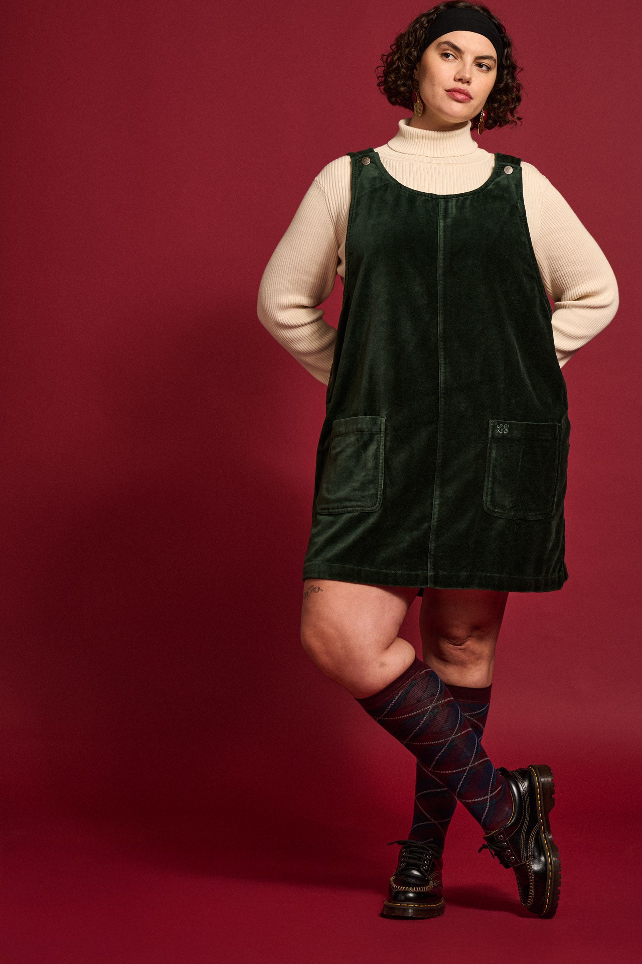 Layla - Mini Cotton Velvet Dress in Jade