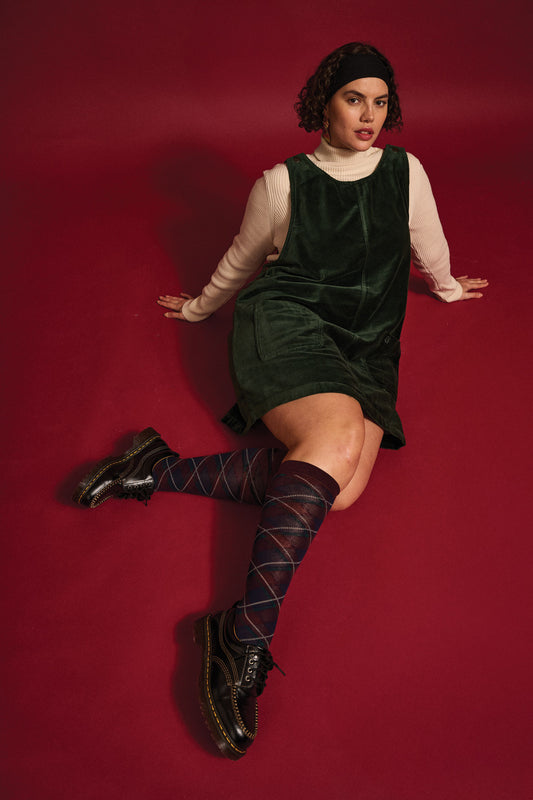 Layla - Mini Cotton Velvet Dress in Jade