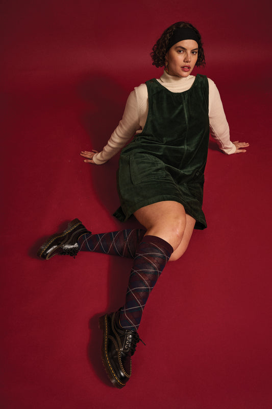 Layla - Mini Cotton Velvet Dress in Jade