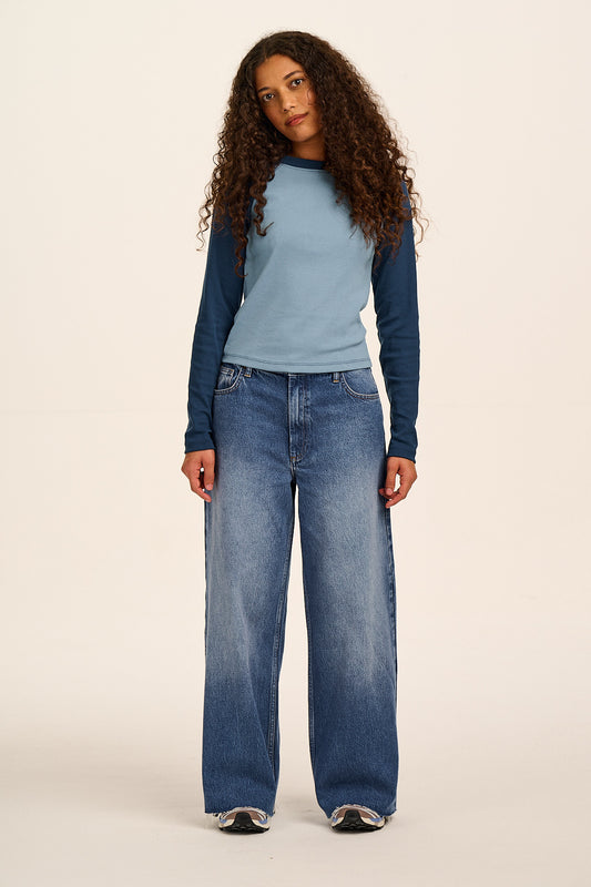 Carter - High Waisted Denim Jeans in Vintage Wash Blue