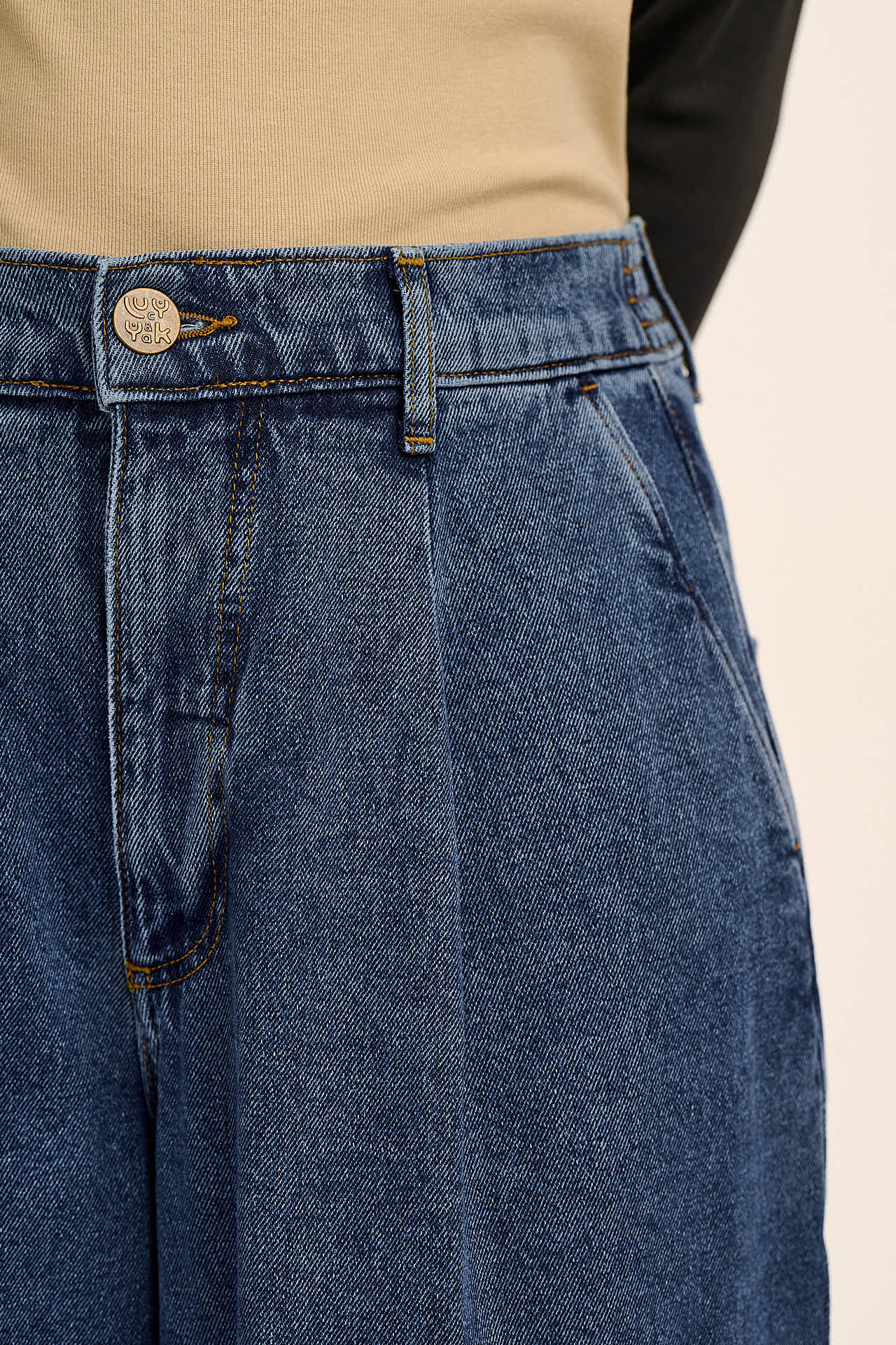 Tate - Denim Wide Leg Jeans in Mid Wash Blue