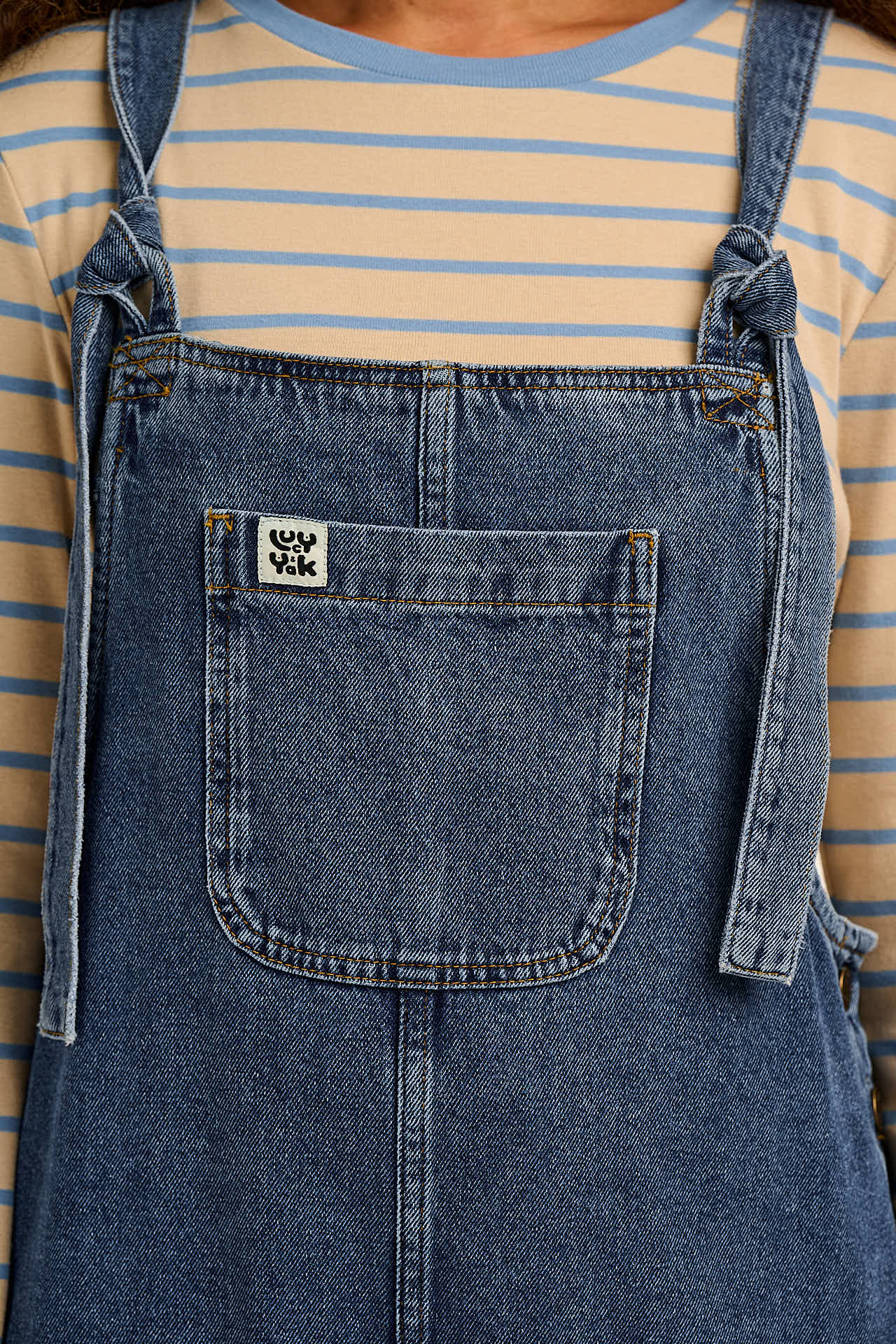 Ali - Wide Leg Denim Dungarees in Mid Wash Blue