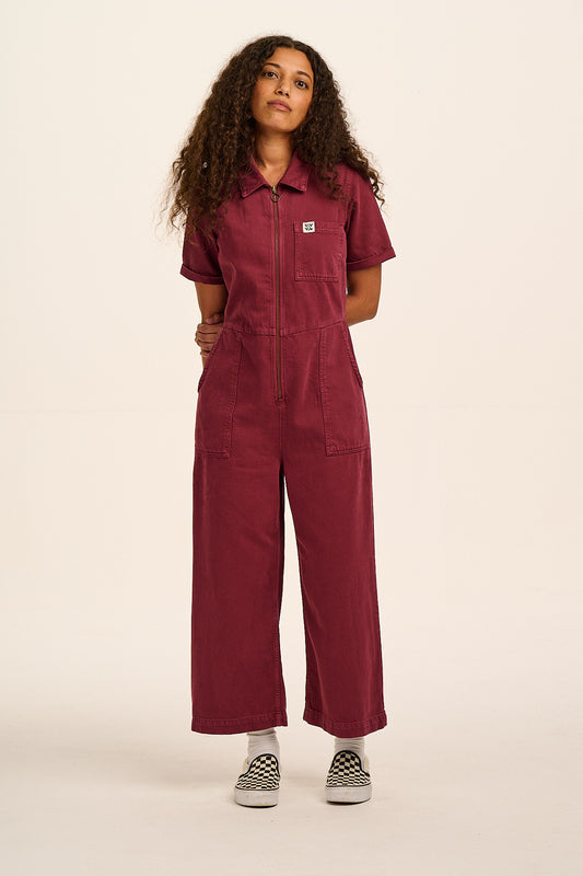 Ragan - Denim Jumpsuit in Maroon