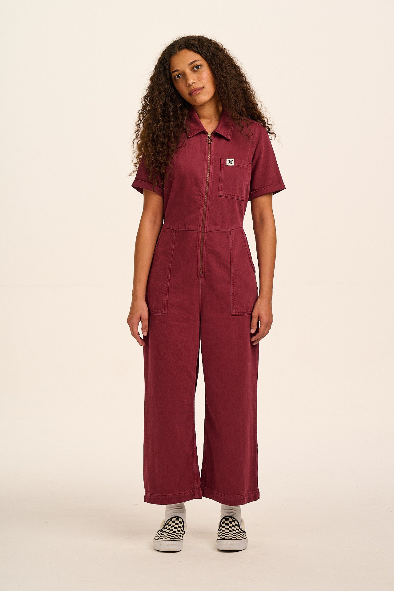 Ragan - Denim Jumpsuit in Maroon