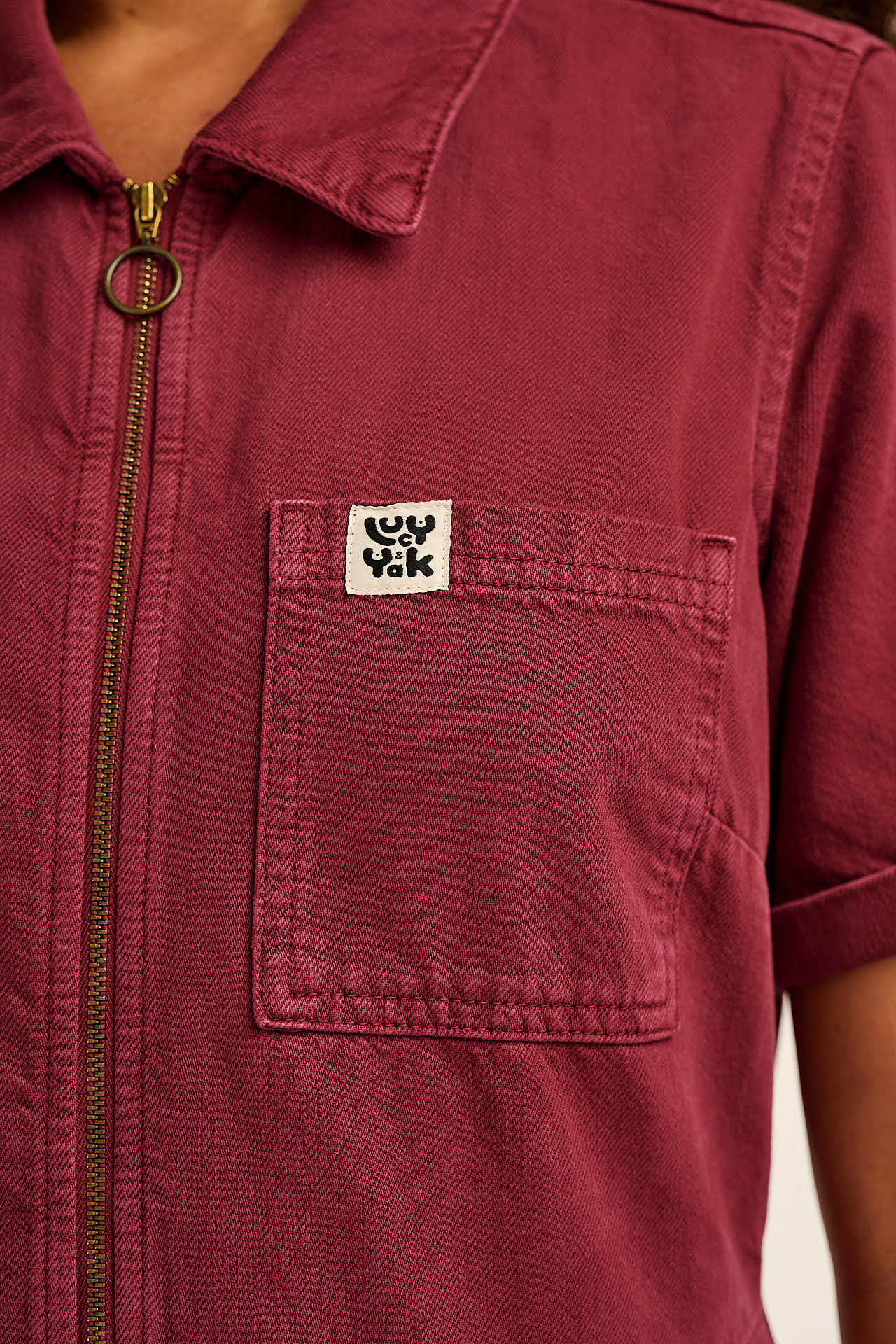 Ragan - Denim Jumpsuit in Maroon