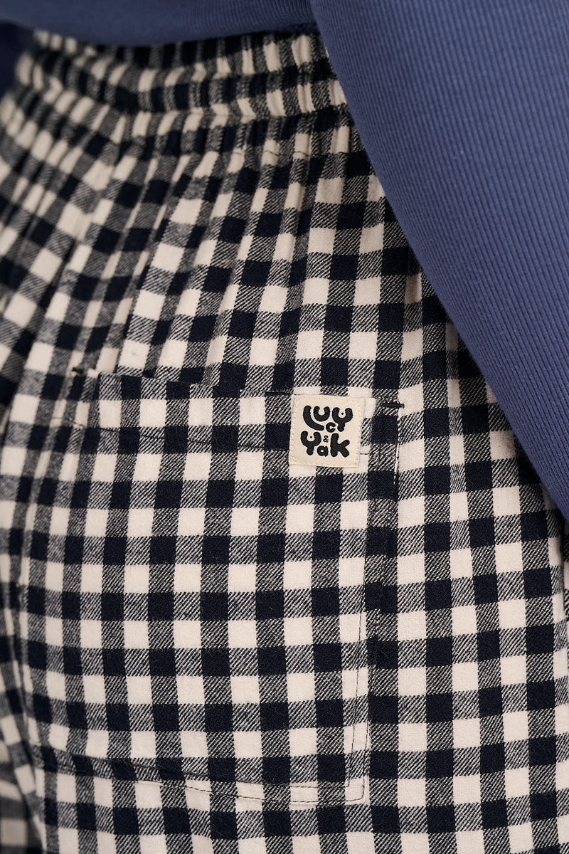 Norris - Wide Leg Cotton Trousers in Black and White Gingham