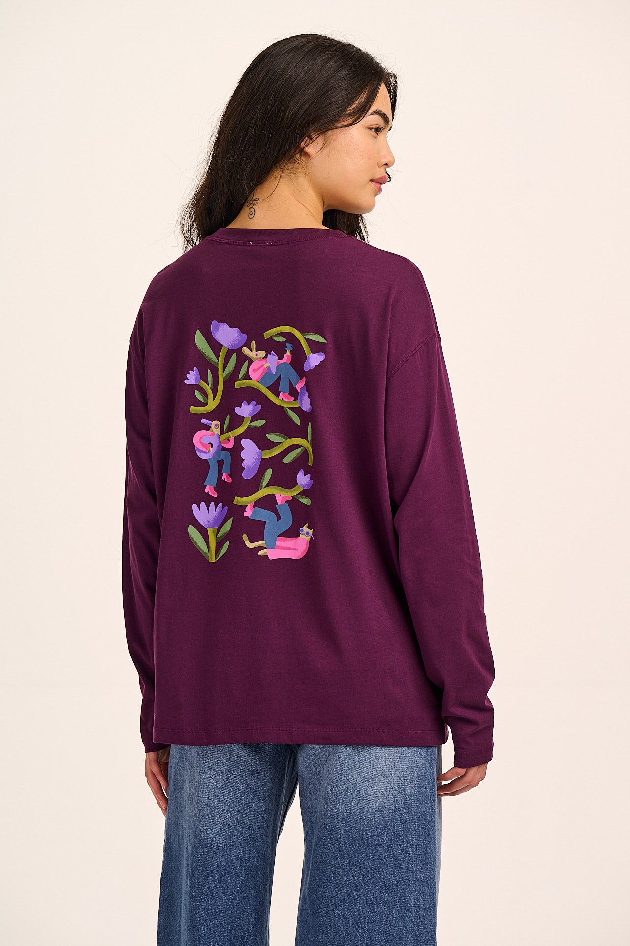 Murat - Long Sleeve Lightweight Cotton T-Shirt in Purple Flowers Murat - Long Sleeve Lightweight Cotton T-Shirt in Purple Flowers